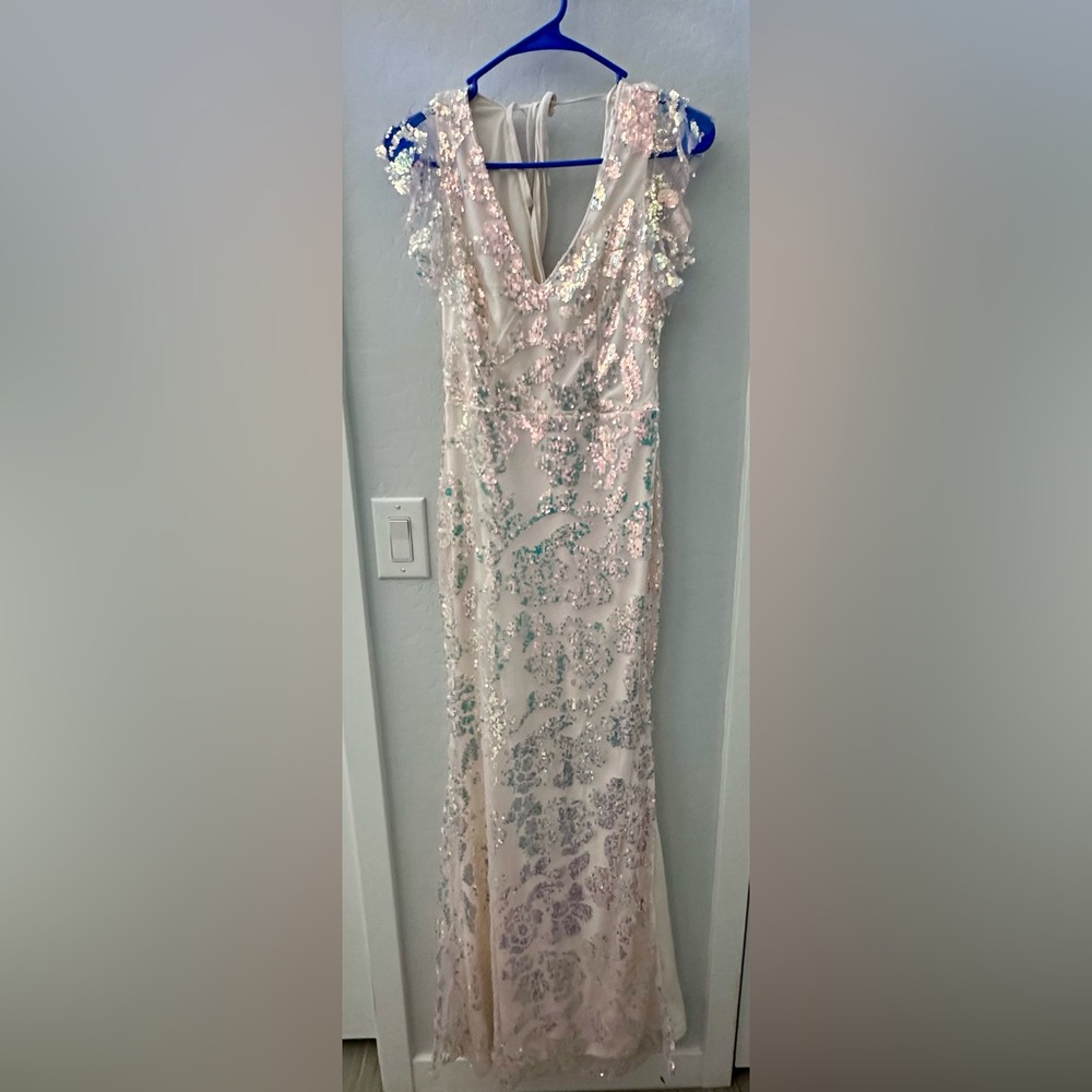 Soieblu Size Small Sequin Glitter Dress long Formal Semi Full w/slit - Picture 4 of 10